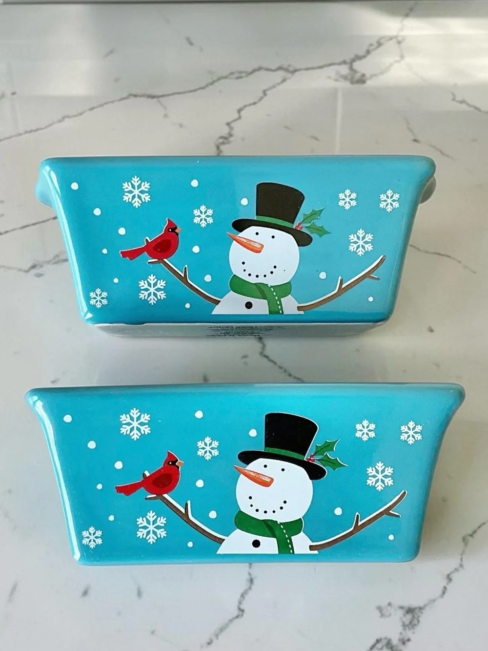 Nantucket Stoneware Mini Baking Loaf Pans Snowman Cardinal